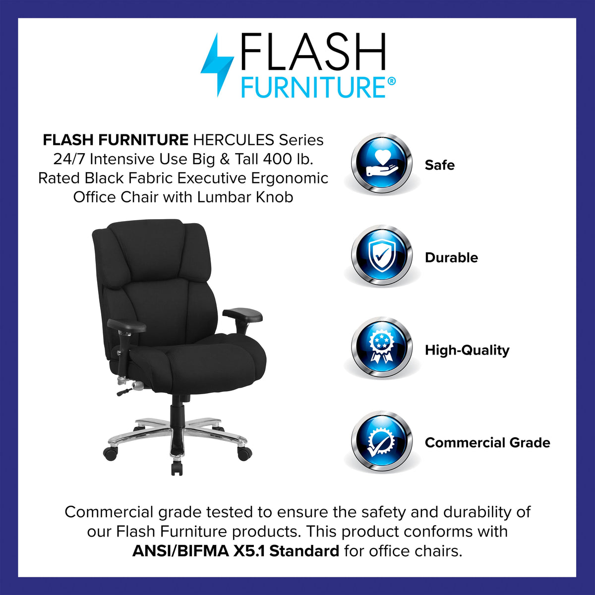 Black Fabric |#| 24/7 Intensive Use Big & Tall 400 lb. Rated High Back Black Fabric Chair