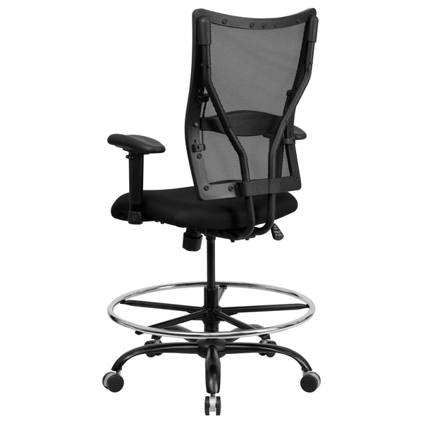 Big & Tall 400 lb. Rated Black Mesh Ergonomic Drafting Chair w/ Adjustable Arms