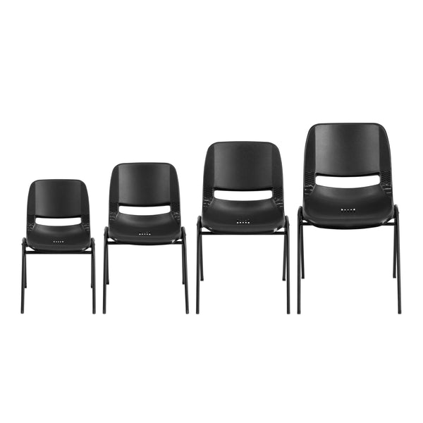 Black Plastic/Black Frame |#| 440 lb. Rated Kid's Black Ergonomic Stack Chair - Black Frame-12inch Seat Height