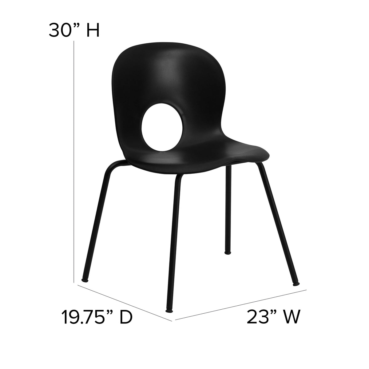 Black |#| 770 lb. Capacity Designer Black Plastic Stack Chair with Black Frame