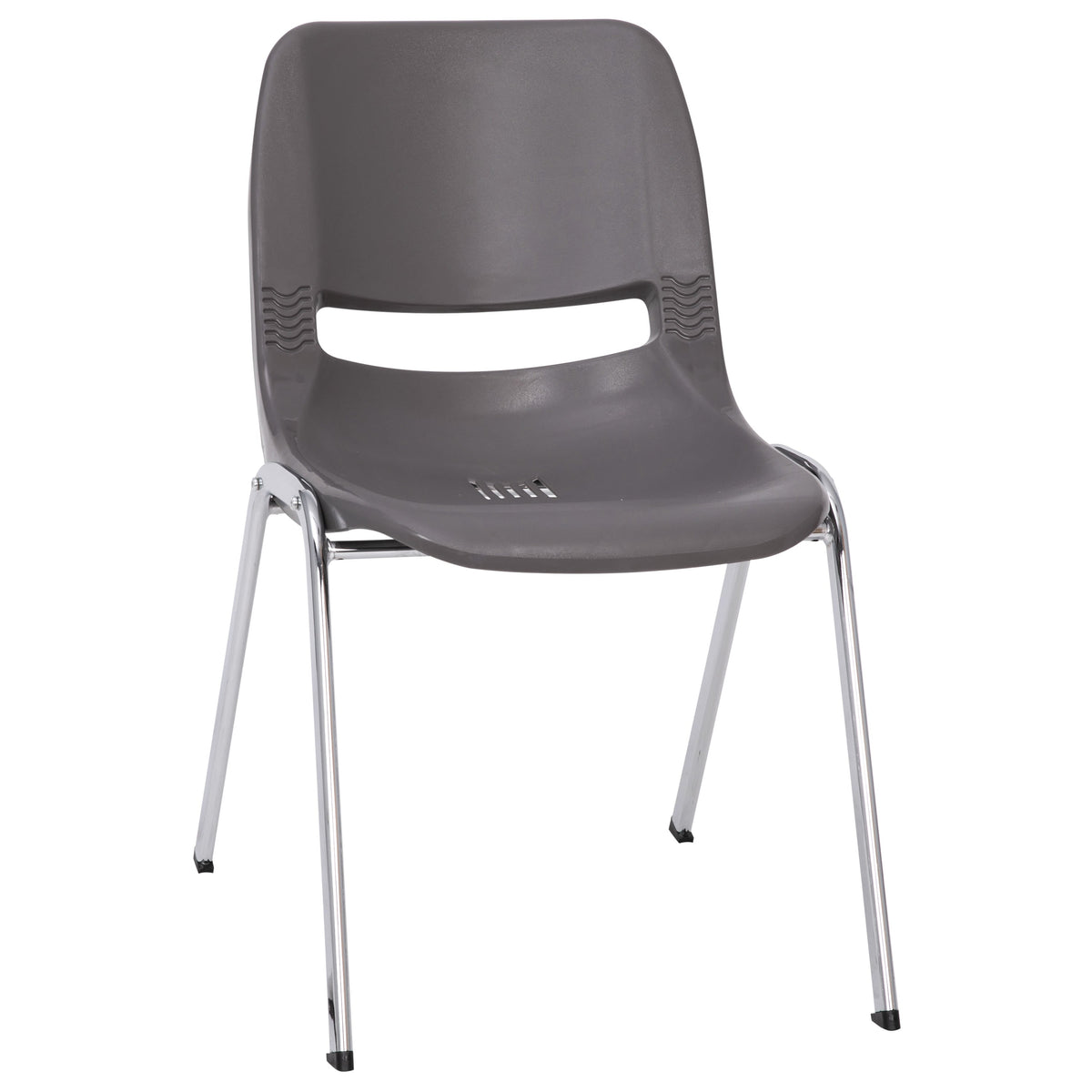 Gray Plastic/Chrome Frame |#| 880 lb. Capacity Gray Shell Stack Chair with Chrome Frame and 18inch Seat Height