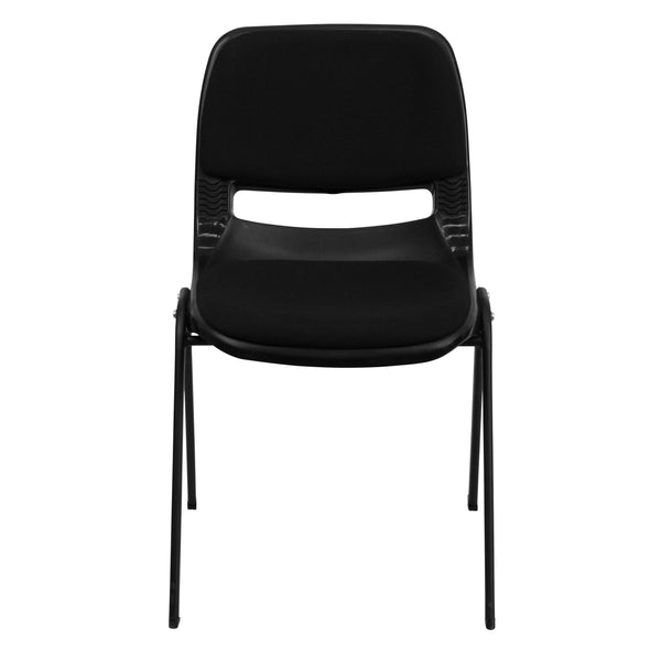 880 lb. Capacity Black Ergonomic Shell Stack Chair with Padded Seat and Back