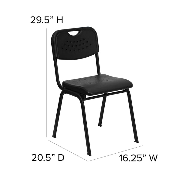 880 lb. Capacity Black Plastic Stack Chair with Open Back and Black Frame