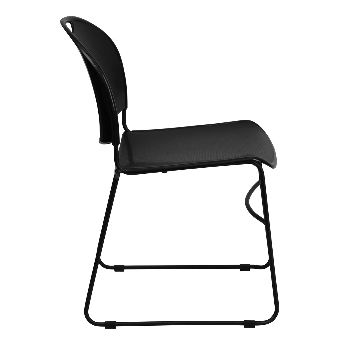 Black Plastic/Black Frame |#| 880 lb. Capacity Black Ultra-Compact Stack Chair with Black Frame