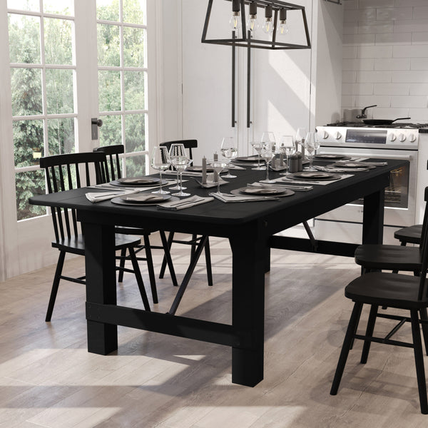 Black Wash |#| 8' x 40" Rectangular Rustic Solid Pine Farmhouse Folding Table in Black Wash