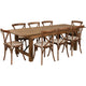 8' x 40inch Rustic Folding Farm Table Set with 8 Cross Back Chairs and Cushions