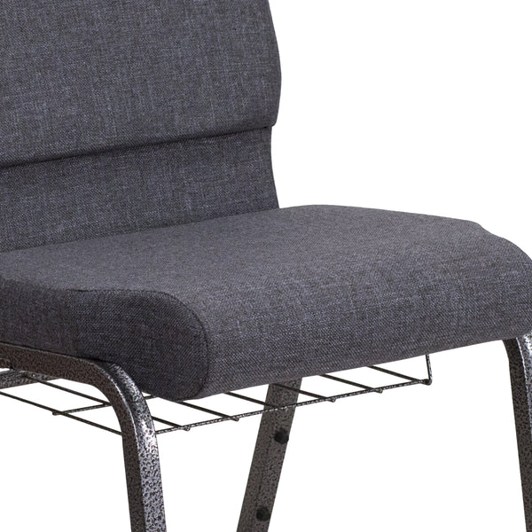 Auditorium Chair - 19inch Seat - Dark Gray Fabric/Silver Vein Frame - Book Rack