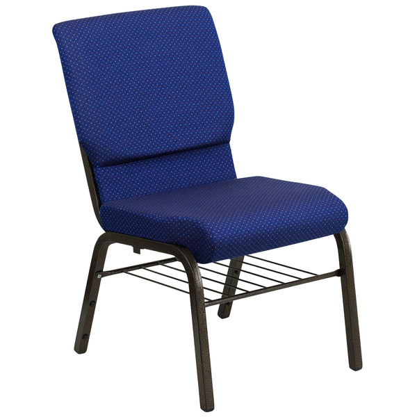 Auditorium Chair - 19inch Seat - Navy Dot Fabric/Gold Vein Frame - Book Rack