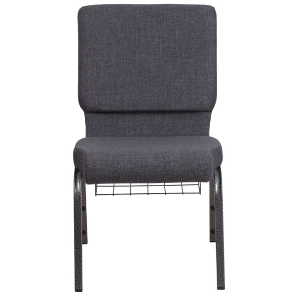 Auditorium Chair - 19inch Seat - Dark Gray Fabric/Silver Vein Frame - Book Rack