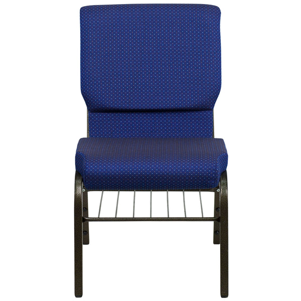 Auditorium Chair - 19inch Seat - Navy Dot Fabric/Gold Vein Frame - Book Rack