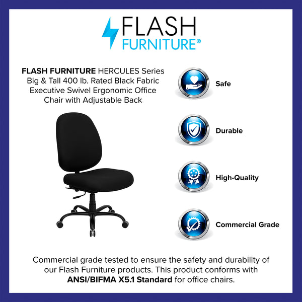 Big & Tall 400 lb. Rated High Back Black Fabric Swivel Ergonomic Office Chair