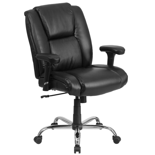 Big & Tall 400 lb. Rated Black LeatherSoft Chair w/Chrome Base & Adjustable Arms