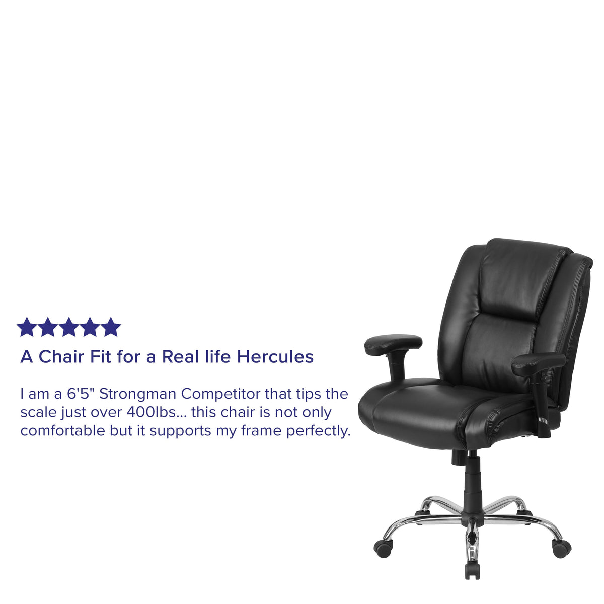 Big & Tall 400 lb. Rated Black LeatherSoft Chair w/Chrome Base & Adjustable Arms