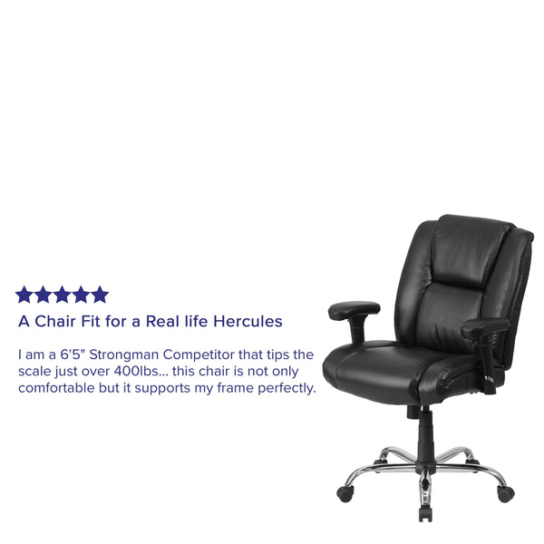 Big & Tall 400 lb. Rated Black LeatherSoft Chair w/Chrome Base & Adjustable Arms