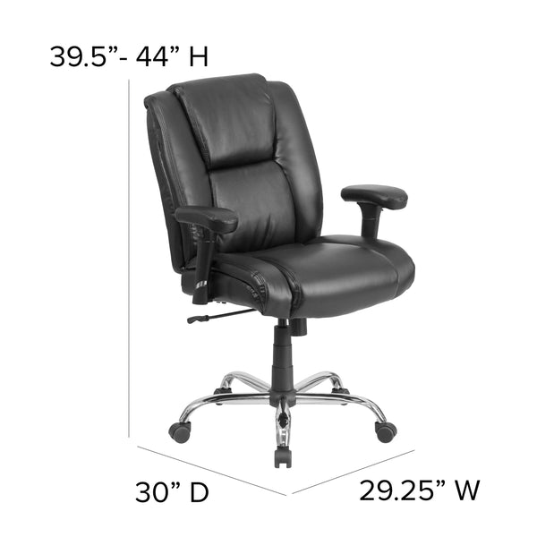Big & Tall 400 lb. Rated Black LeatherSoft Chair w/Chrome Base & Adjustable Arms