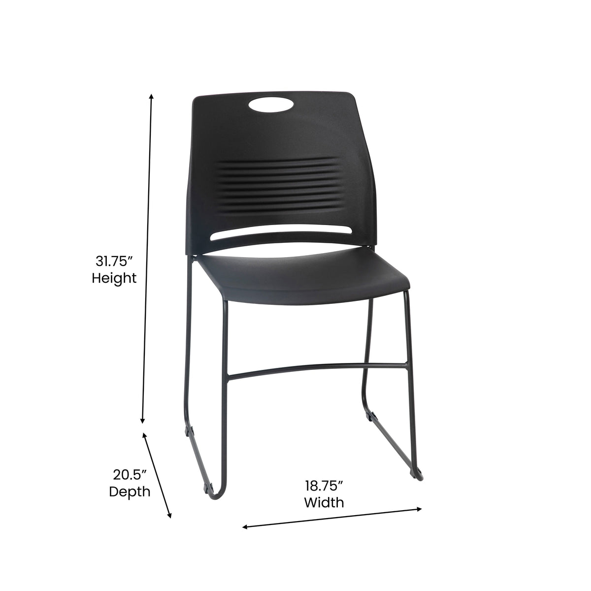 Black |#| Commercial Grade 660 LB. Capacity Plastic Stack Chair with Steel Sled Base-Black