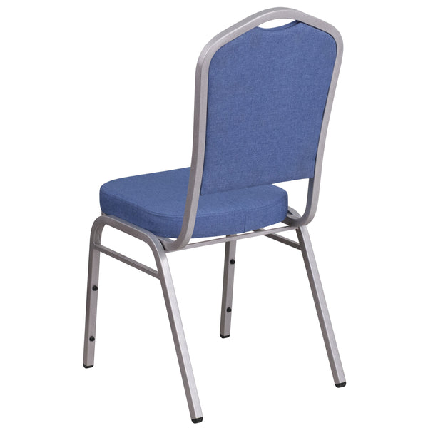 Black Fabric/Silver Frame |#| Crown Back Stacking Banquet Chair in Black Fabric - Silver Frame