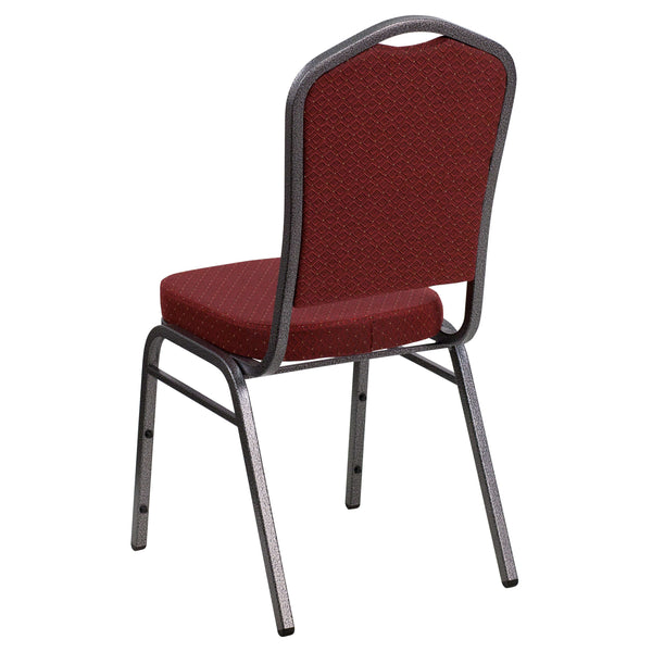 Brown Patterned Fabric/Gold Vein Frame |#| Crown Back Stacking Banquet Chair in Brown Patterned Fabric - Gold Vein Frame