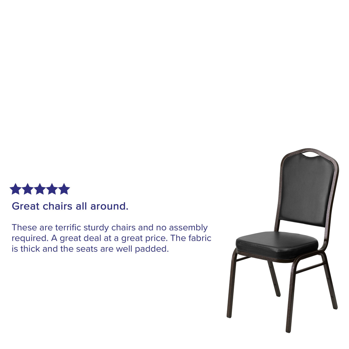 Black Vinyl/Gold Vein Frame |#| Crown Back Stacking Banquet Chair in Black Vinyl - Gold Vein Frame