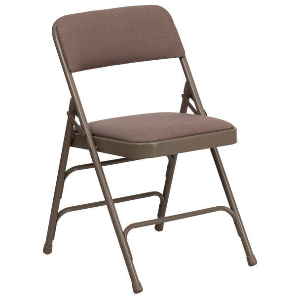 Beige Fabric/Beige Frame |#| Curved Triple Braced & Double Hinged Beige Fabric Metal Folding Chair