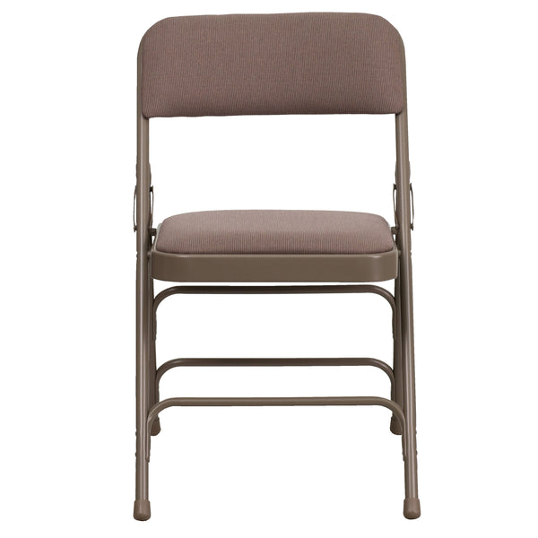 Beige Fabric/Beige Frame |#| Curved Triple Braced & Double Hinged Beige Fabric Metal Folding Chair