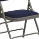 Navy Fabric/Gray Frame |#| Curved Triple Braced & Double Hinged Navy Fabric Metal Folding Chair