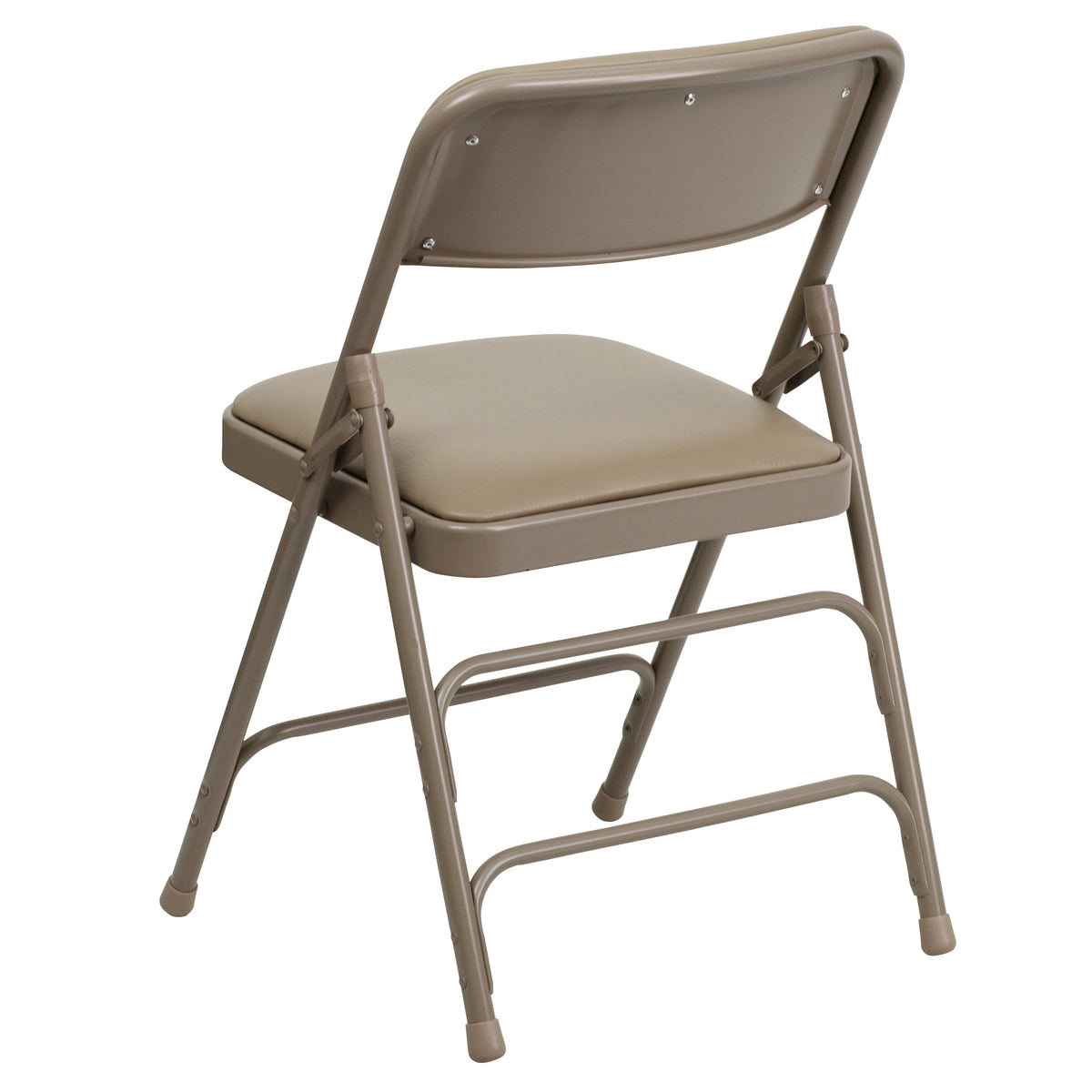 Beige Vinyl/Beige Frame |#| Curved Triple Braced & Double Hinged Beige Vinyl Metal Folding Chair