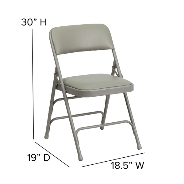 Gray Vinyl/Gray Frame |#| Curved Triple Braced & Double Hinged Gray Vinyl Metal Folding Chair