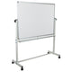 53"W x 62.5"H |#| 53"W x 62.5"H Double-Sided Mobile White Board with Shelf - Flip Over Board