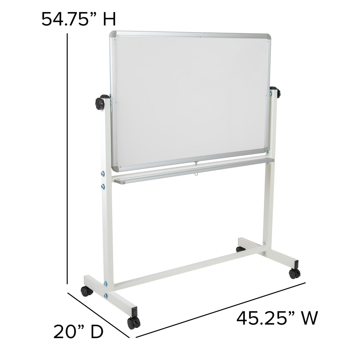45.25"W x 54.75"H |#| 45.25"W x 54.75"H Double-Sided Mobile White Board with Shelf - Flip Over Board