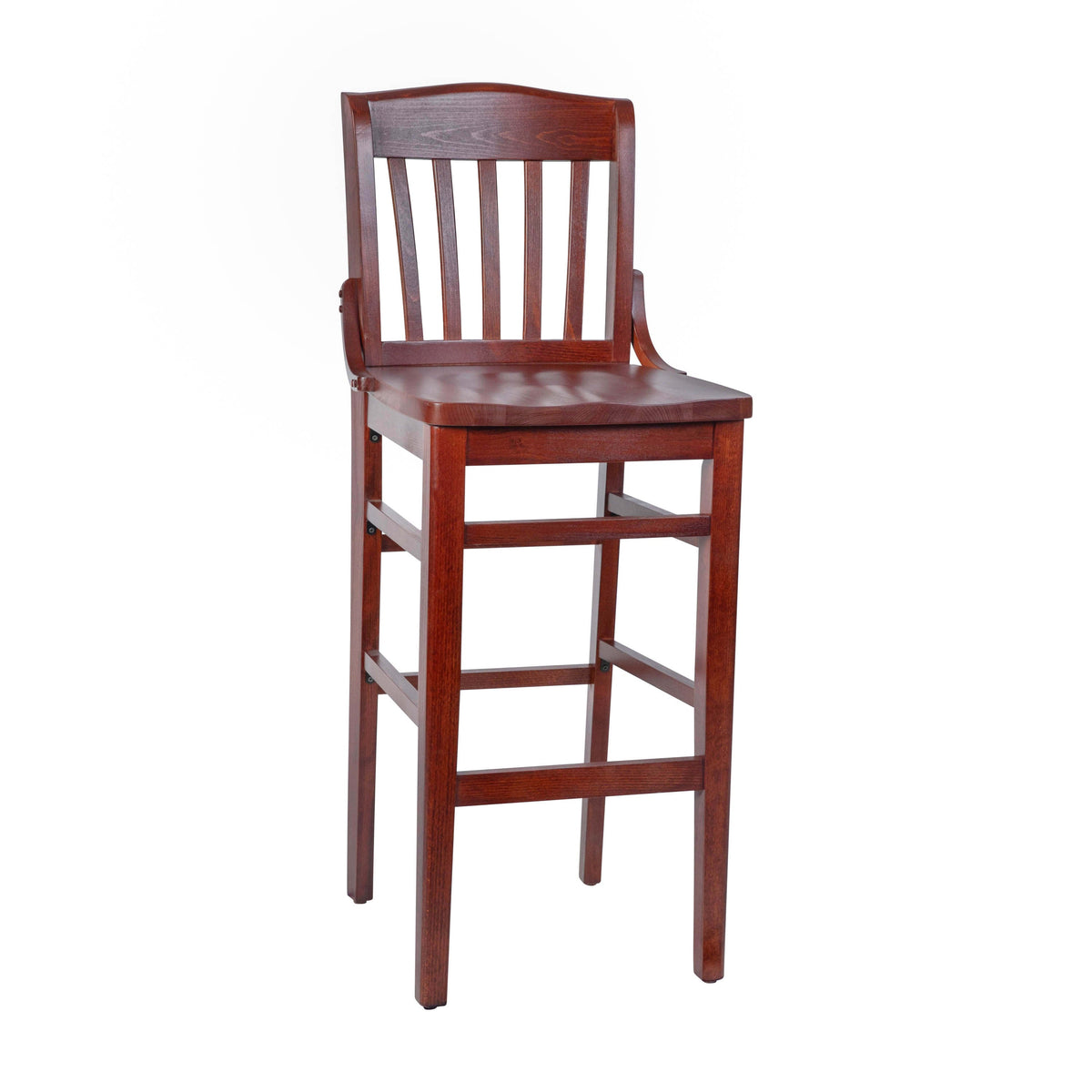 Mahogany |#| School House Back Mahogany Wood Restaurant Barstool with Footrest