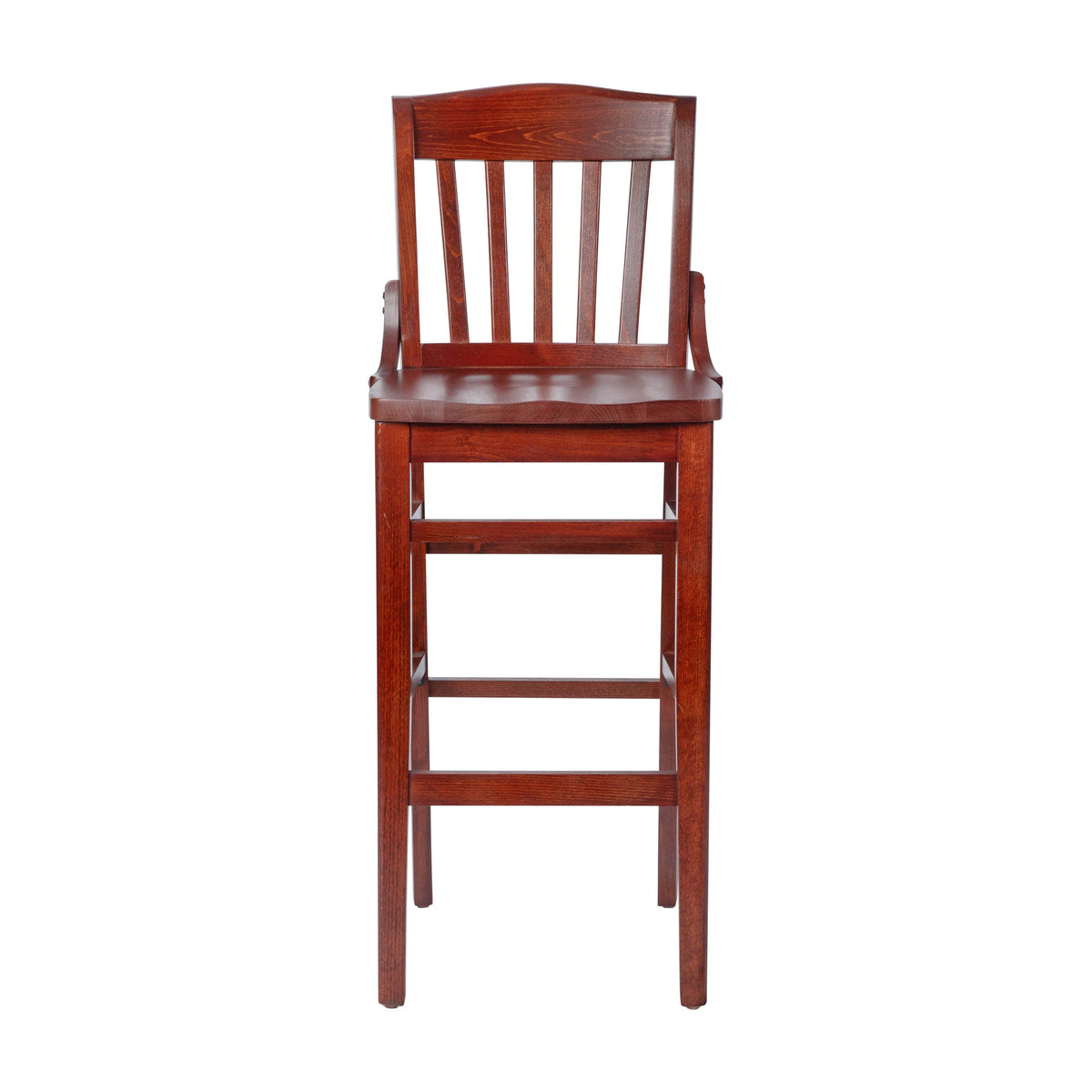 Mahogany |#| School House Back Mahogany Wood Restaurant Barstool with Footrest
