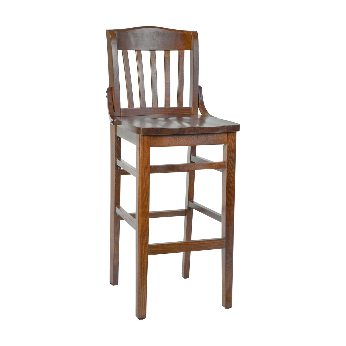 Walnut |#| School House Back Walnut Wood Restaurant Barstool with Footrest