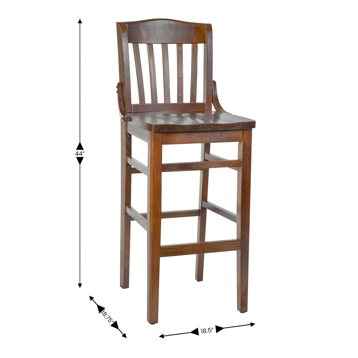 Walnut |#| School House Back Walnut Wood Restaurant Barstool with Footrest