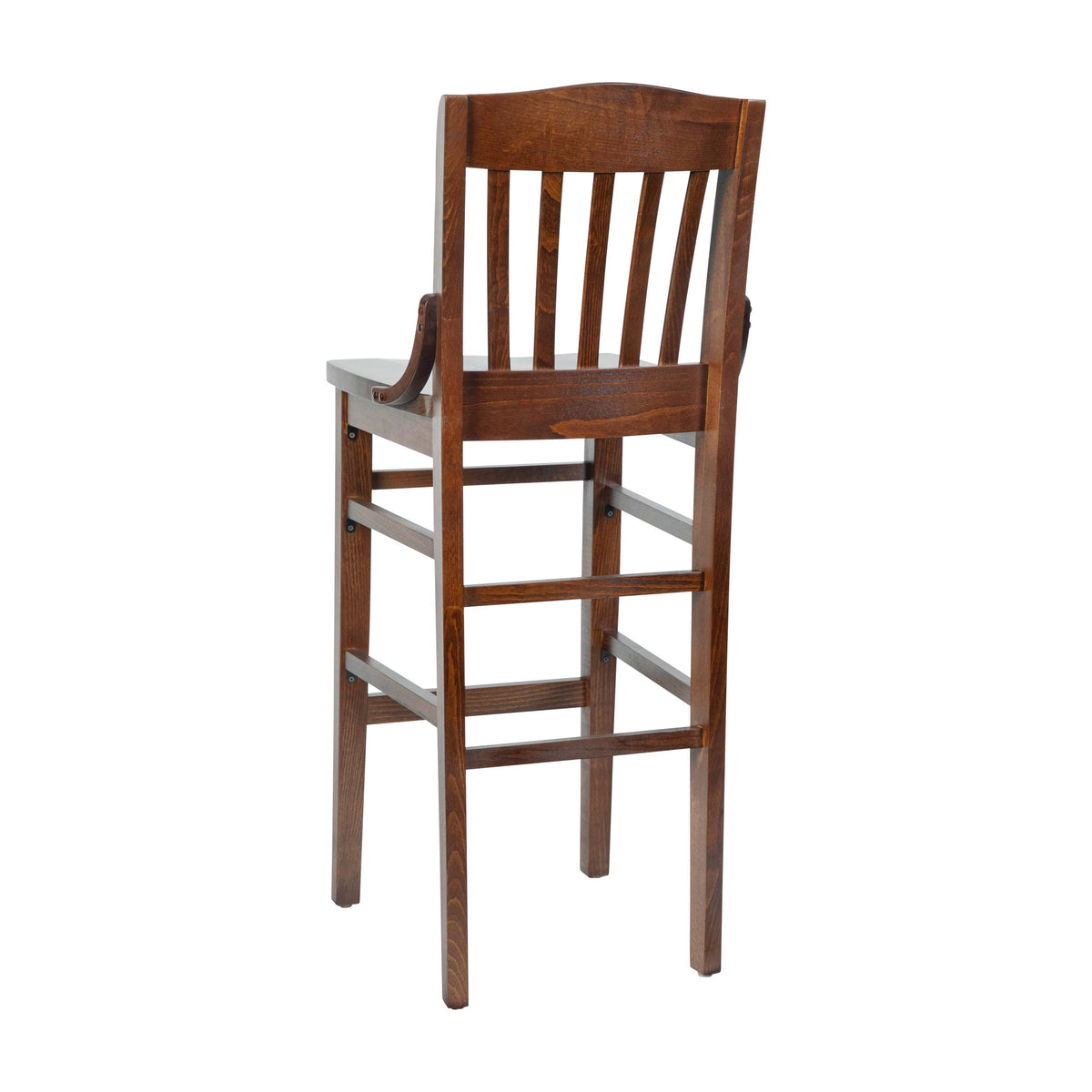 Walnut |#| School House Back Walnut Wood Restaurant Barstool with Footrest