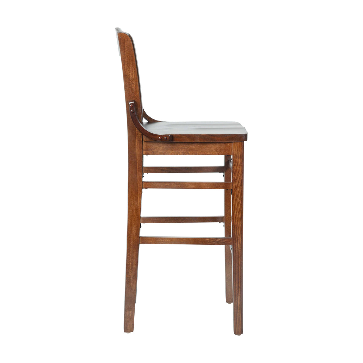 Walnut |#| School House Back Walnut Wood Restaurant Barstool with Footrest