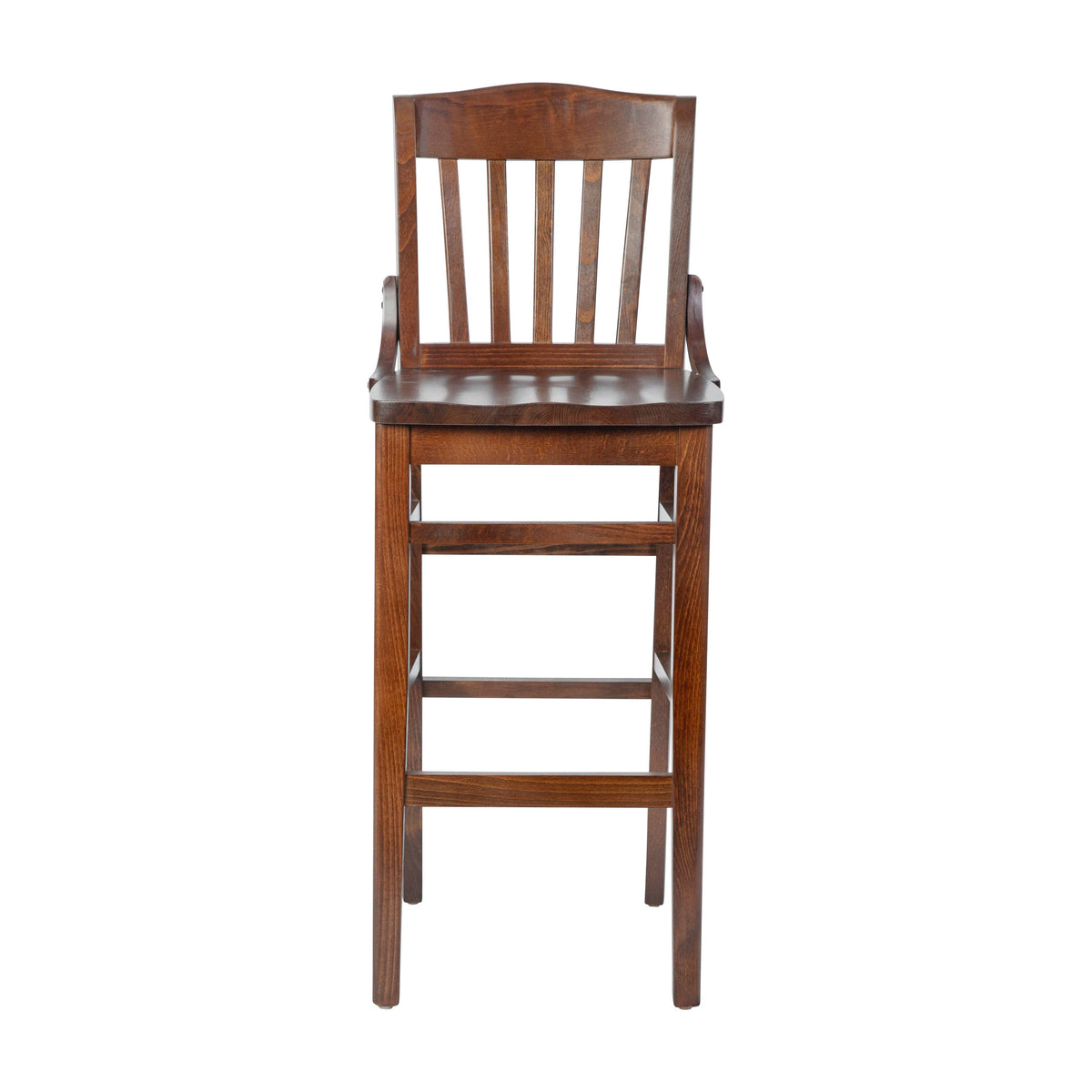 Walnut |#| School House Back Walnut Wood Restaurant Barstool with Footrest