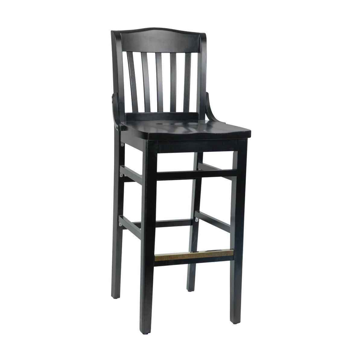 Black |#| School House Back Black Wood Restaurant Barstool with Footrest