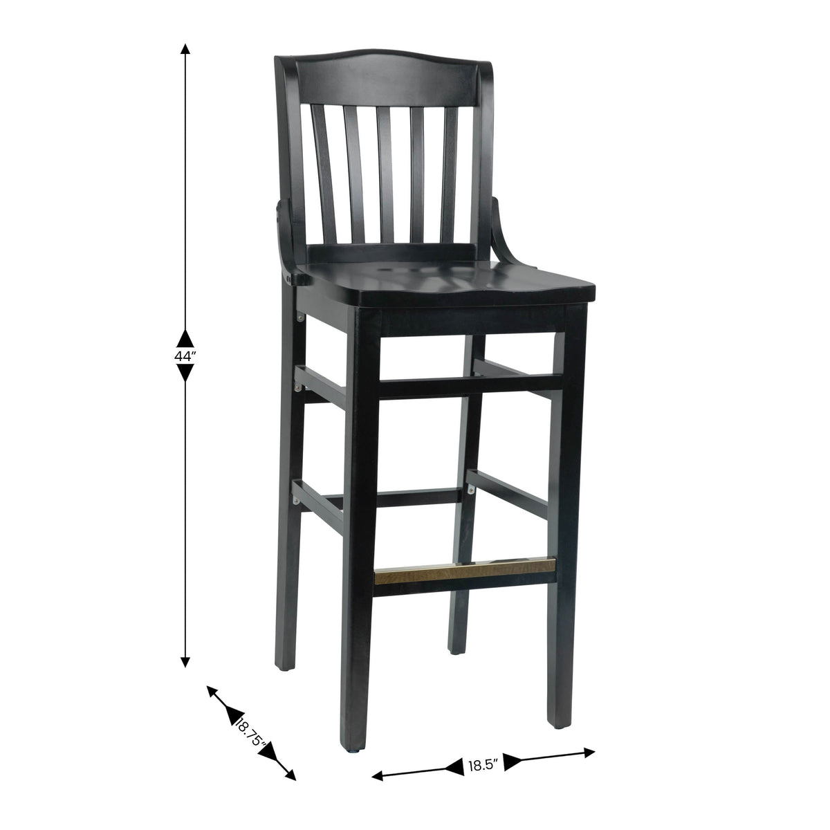Black |#| School House Back Black Wood Restaurant Barstool with Footrest