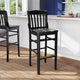 Black |#| School House Back Black Wood Restaurant Barstool with Footrest