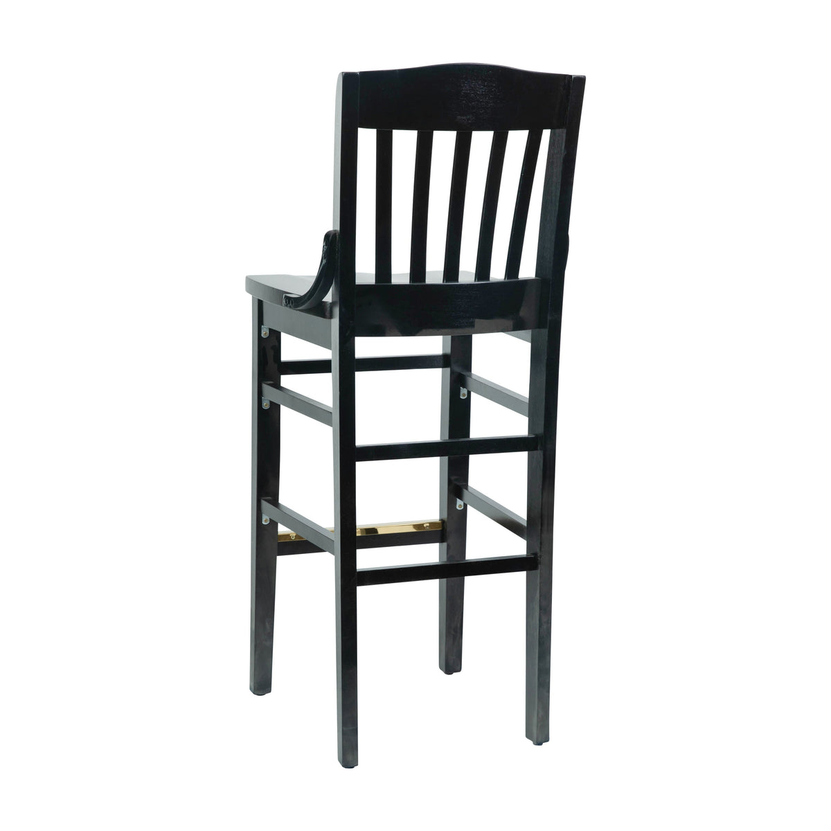 Black |#| School House Back Black Wood Restaurant Barstool with Footrest