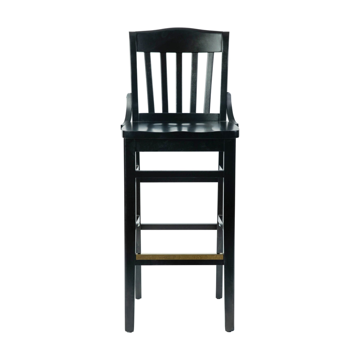Black |#| School House Back Black Wood Restaurant Barstool with Footrest
