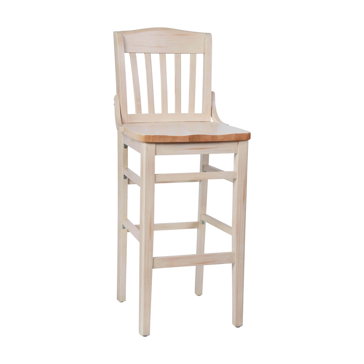 Antique White |#| School House Back Antique White Wood Restaurant Barstool with Footrest