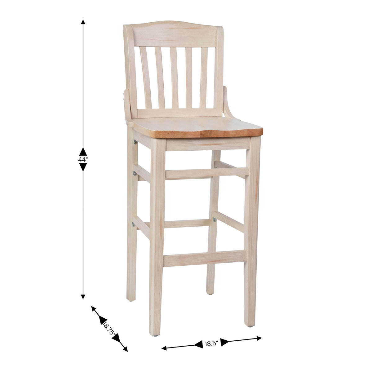 Antique White |#| School House Back Antique White Wood Restaurant Barstool with Footrest