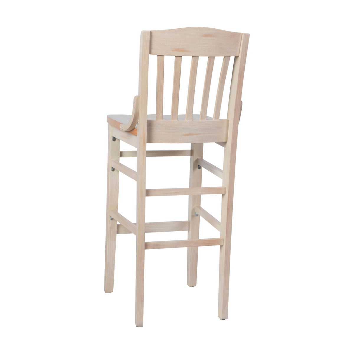 Antique White |#| School House Back Antique White Wood Restaurant Barstool with Footrest
