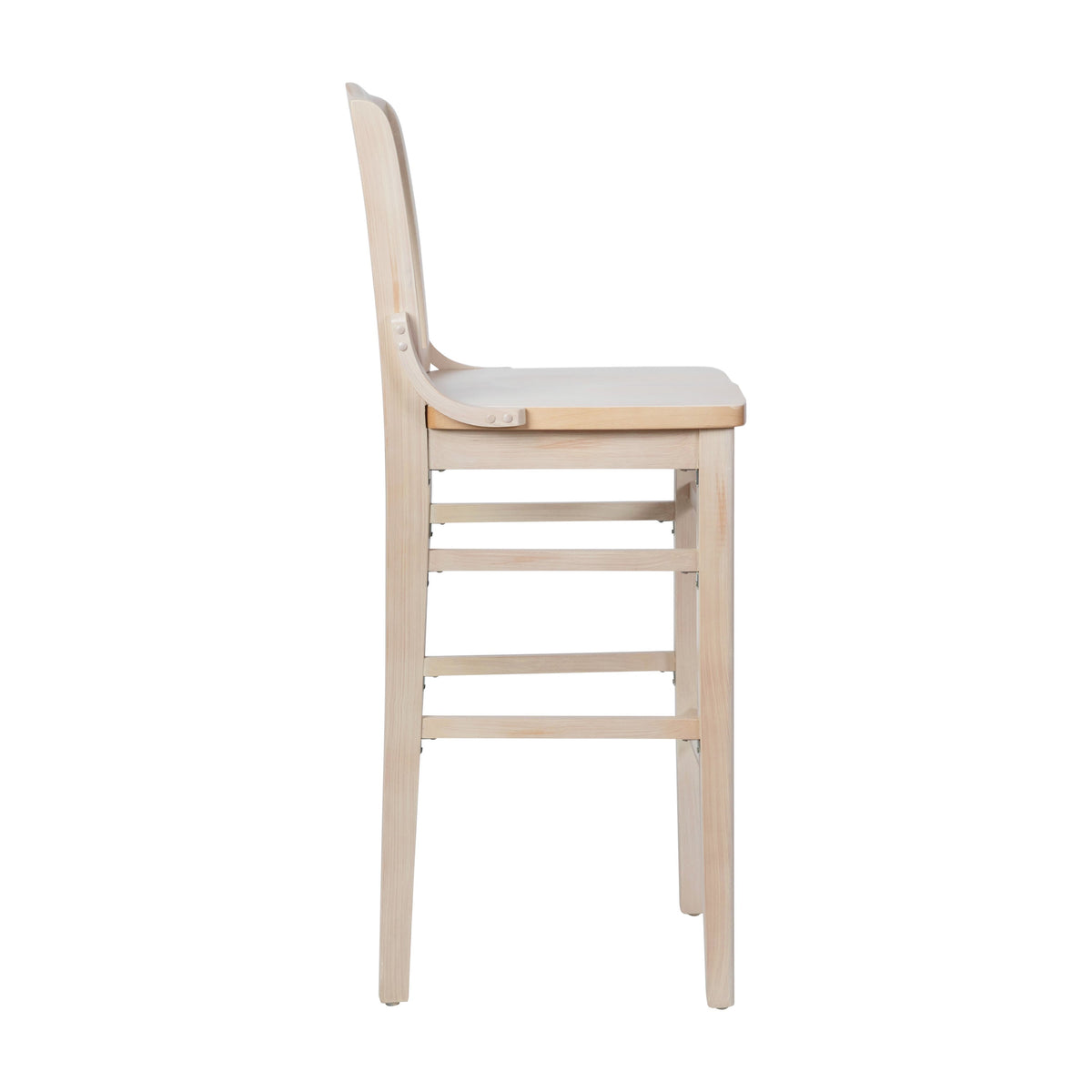 Antique White |#| School House Back Antique White Wood Restaurant Barstool with Footrest
