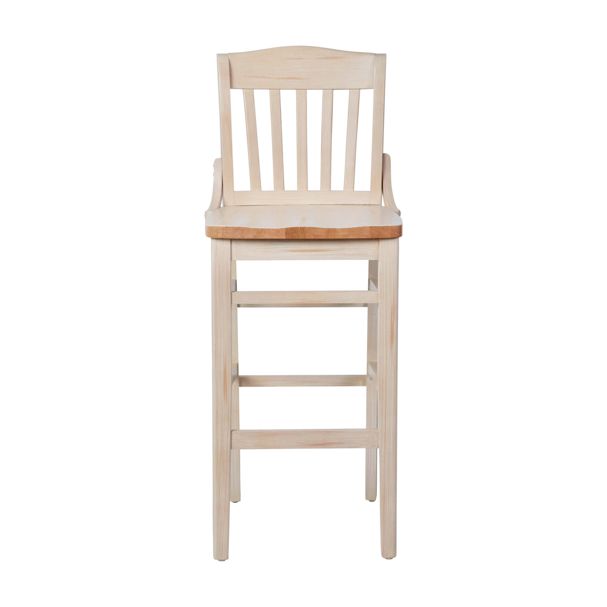 Antique White |#| School House Back Antique White Wood Restaurant Barstool with Footrest