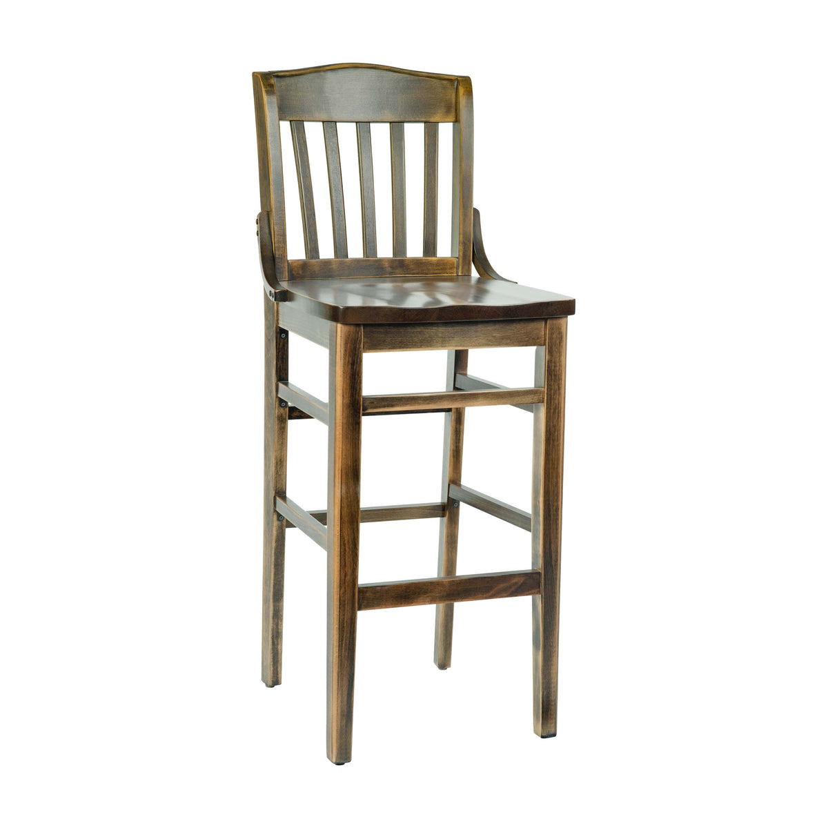 Antique Copper |#| School House Back Antique Copper Wood Restaurant Barstool with Footrest