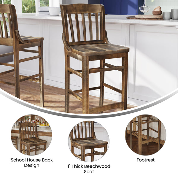 Antique Copper |#| School House Back Antique Copper Wood Restaurant Barstool with Footrest