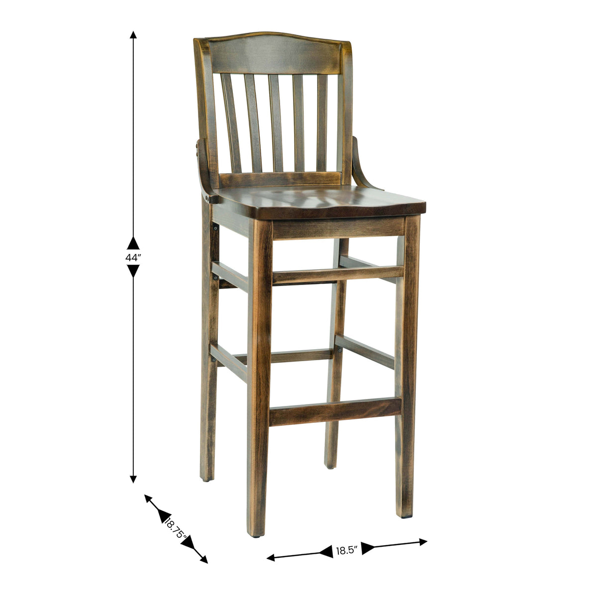 Antique Copper |#| School House Back Antique Copper Wood Restaurant Barstool with Footrest